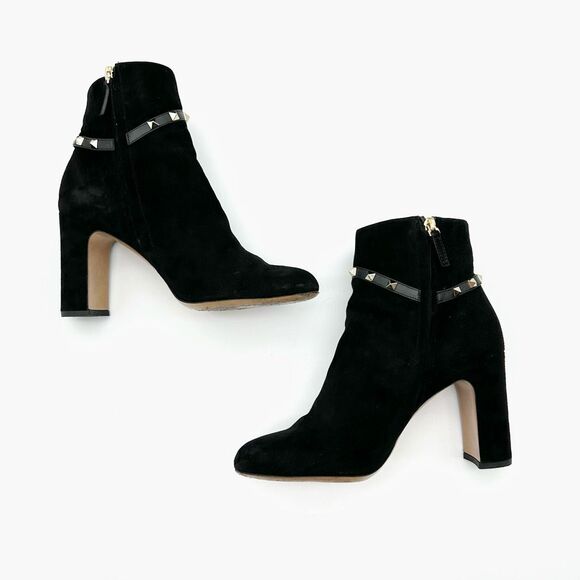 VALENTINO Rockstud Black Suede Ankle Strap Boots Size 41 US 10.5 Leather Heeled - Picture 6 of 11